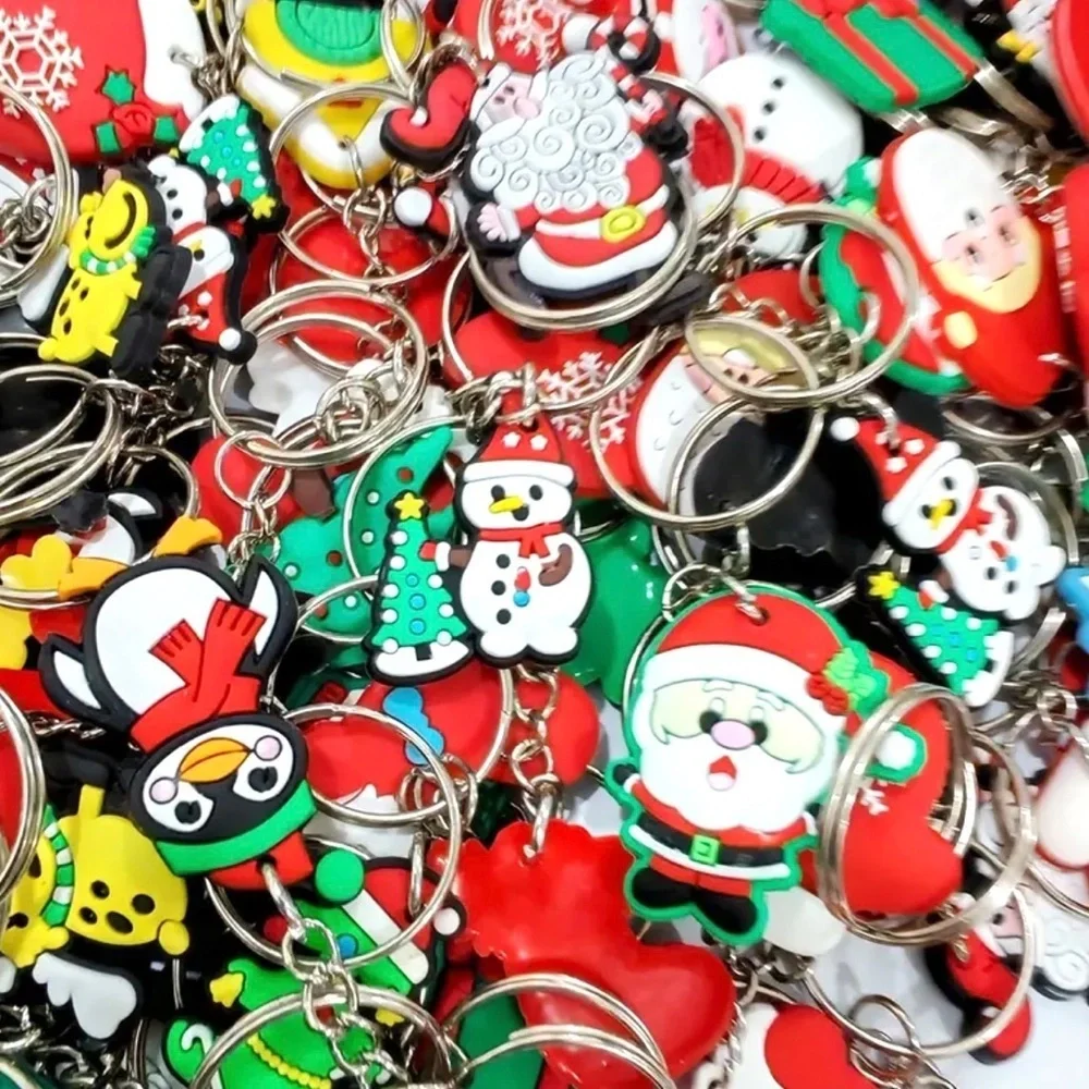 🔴 5 for $10 ONE Christmas Gift Box Key Chain PVC Cartoon Holiday Keyring